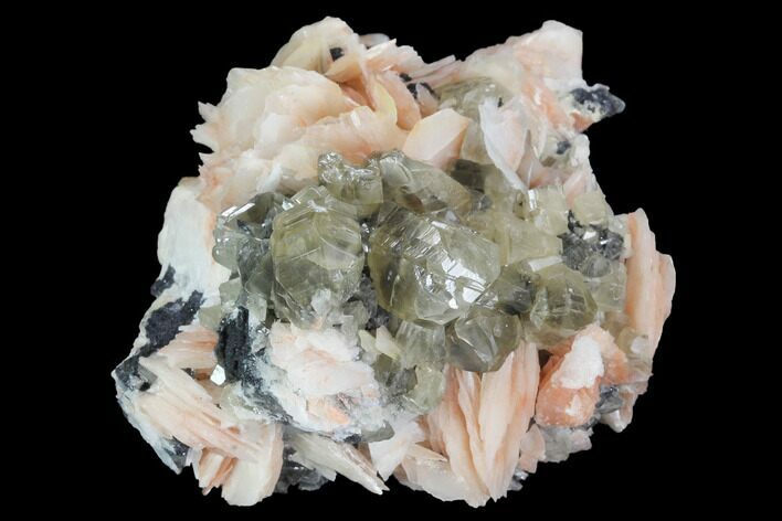 Cerussite Crystals with Bladed Barite on Galena - Morocco #98728